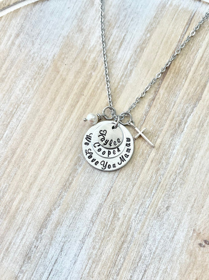 Personalized Gift Handmade Disc Mom Necklace Grandma Gift Mamaw Necklace Gifts for Mom Mama Nana Gigi Mimi Family Handmade Jewelry Gift