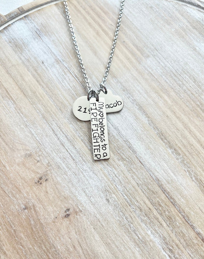 My Heart Belongs to a Firefighter Wife Necklace Firefighter Wife Necklace Handstamped Jewelry Custom Necklace Heart necklace