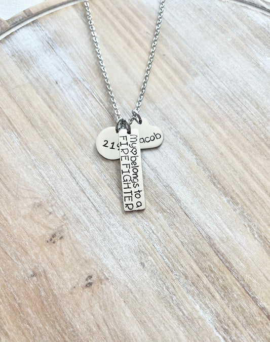 My Heart Belongs to a Firefighter Wife Necklace Firefighter Wife Necklace Handstamped Jewelry Custom Necklace Heart necklace