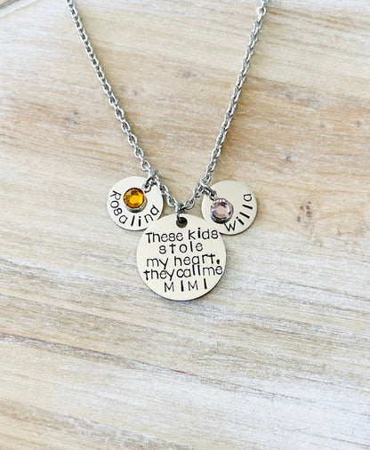 These Kids Who Stole My Heart Necklace They Call Me Mimi Jewelry Hand Stamped Gift For Mimi Custom Necklace Gift for Mom