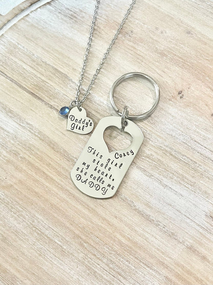 This Girl Stole My Heart Keychain Daddy Keychain Handstamped Keychain Gift for New Dad Dad Keychain Daddys Girl Necklace Daddy Daughter Gift