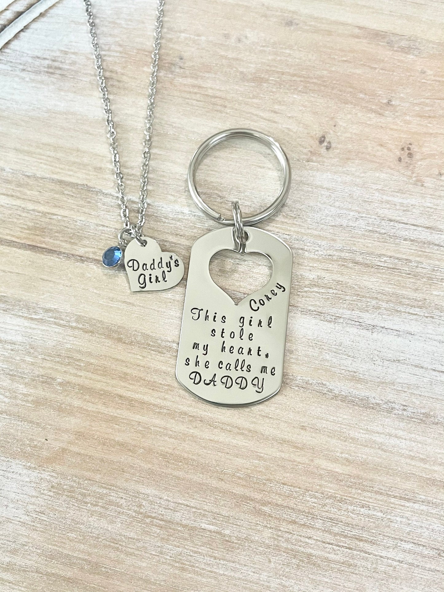 This Girl Stole My Heart Keychain Daddy Keychain Handstamped Keychain Gift for New Dad Dad Keychain Daddys Girl Necklace Daddy Daughter Gift