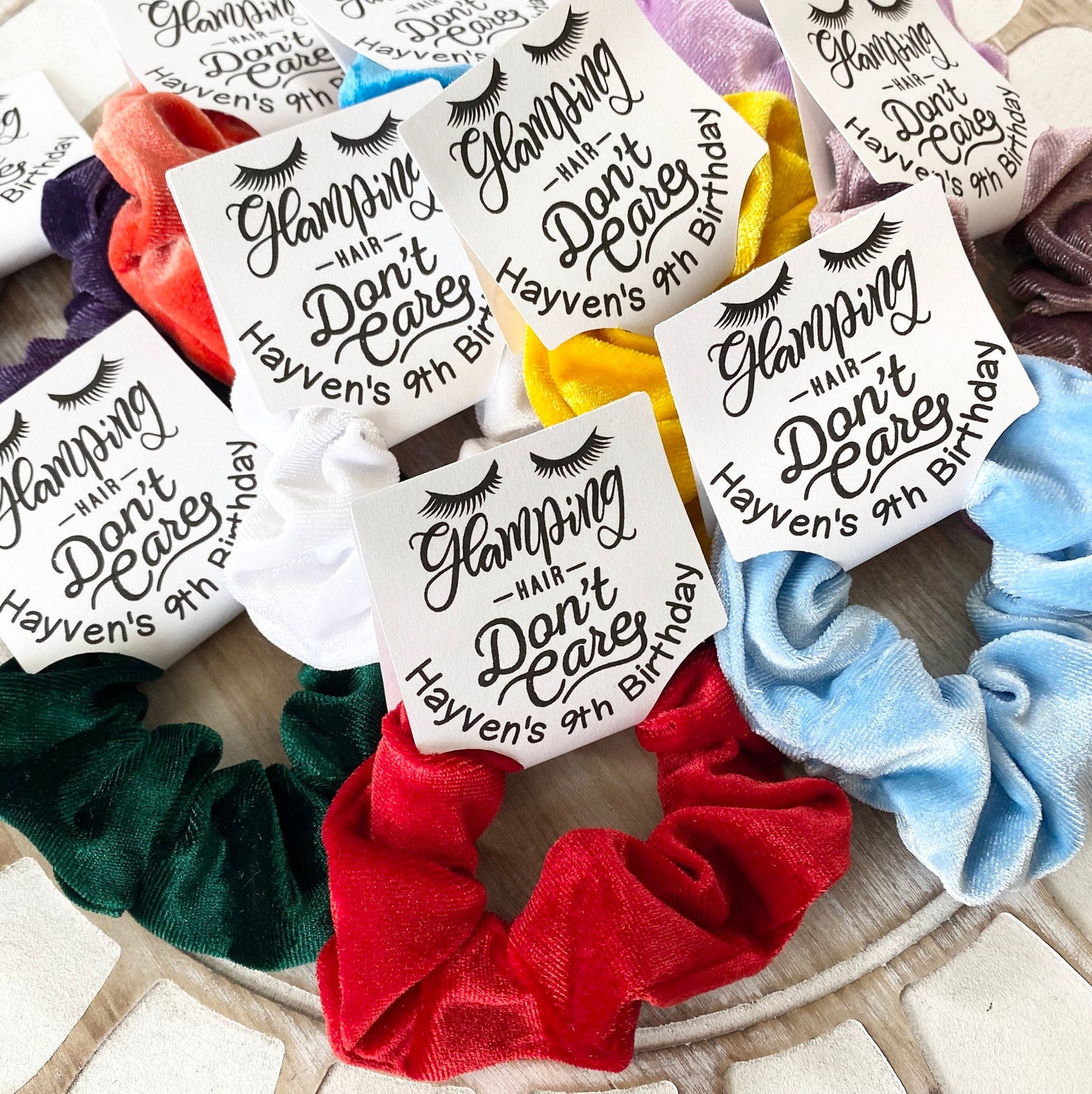 Velvet Scrunchie Party Favors: Glamping Sleepover Birthday Gift