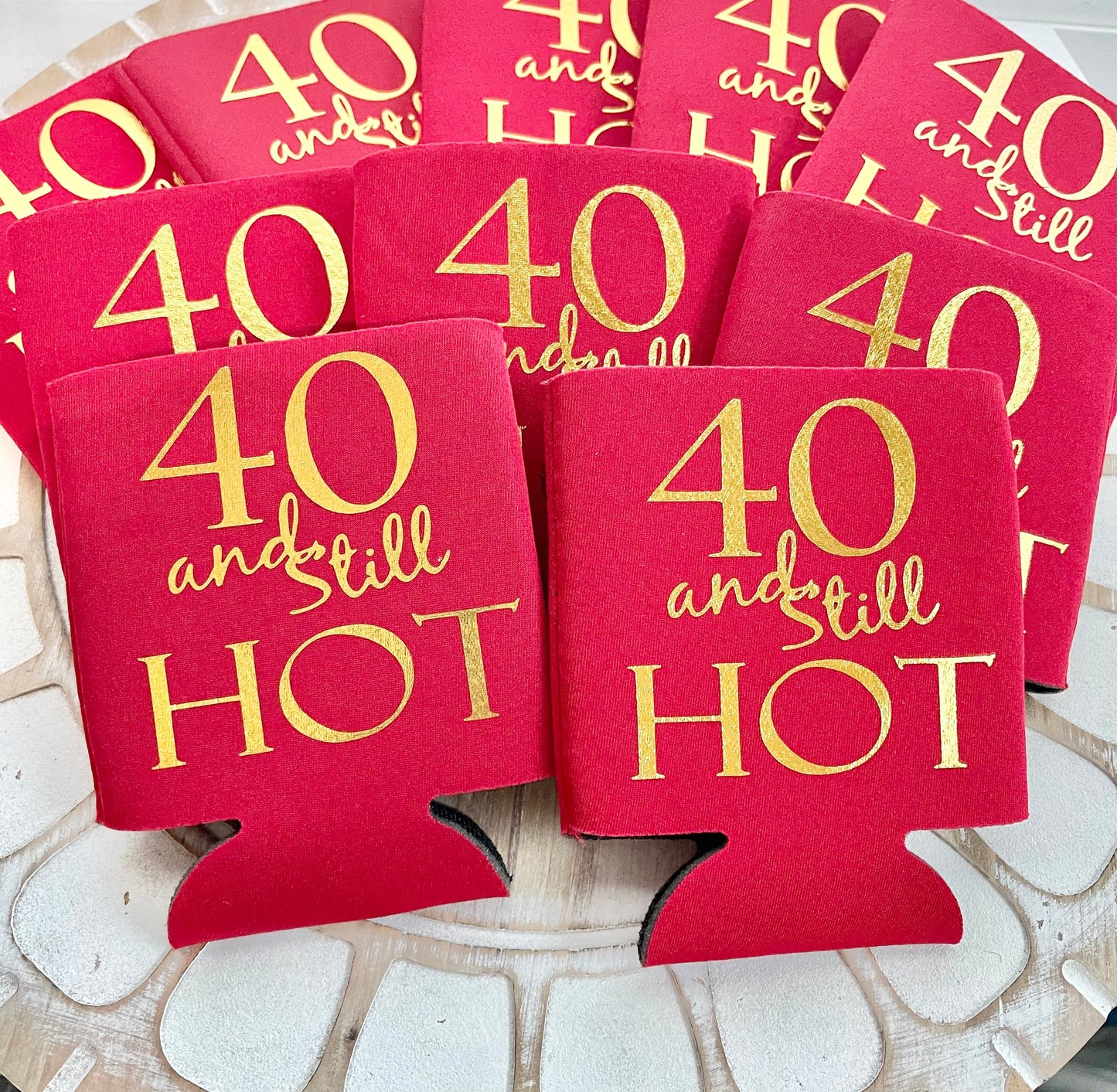 Personalized 40th Birthday Can Coolers: '40 and Still Hot' Party Favors