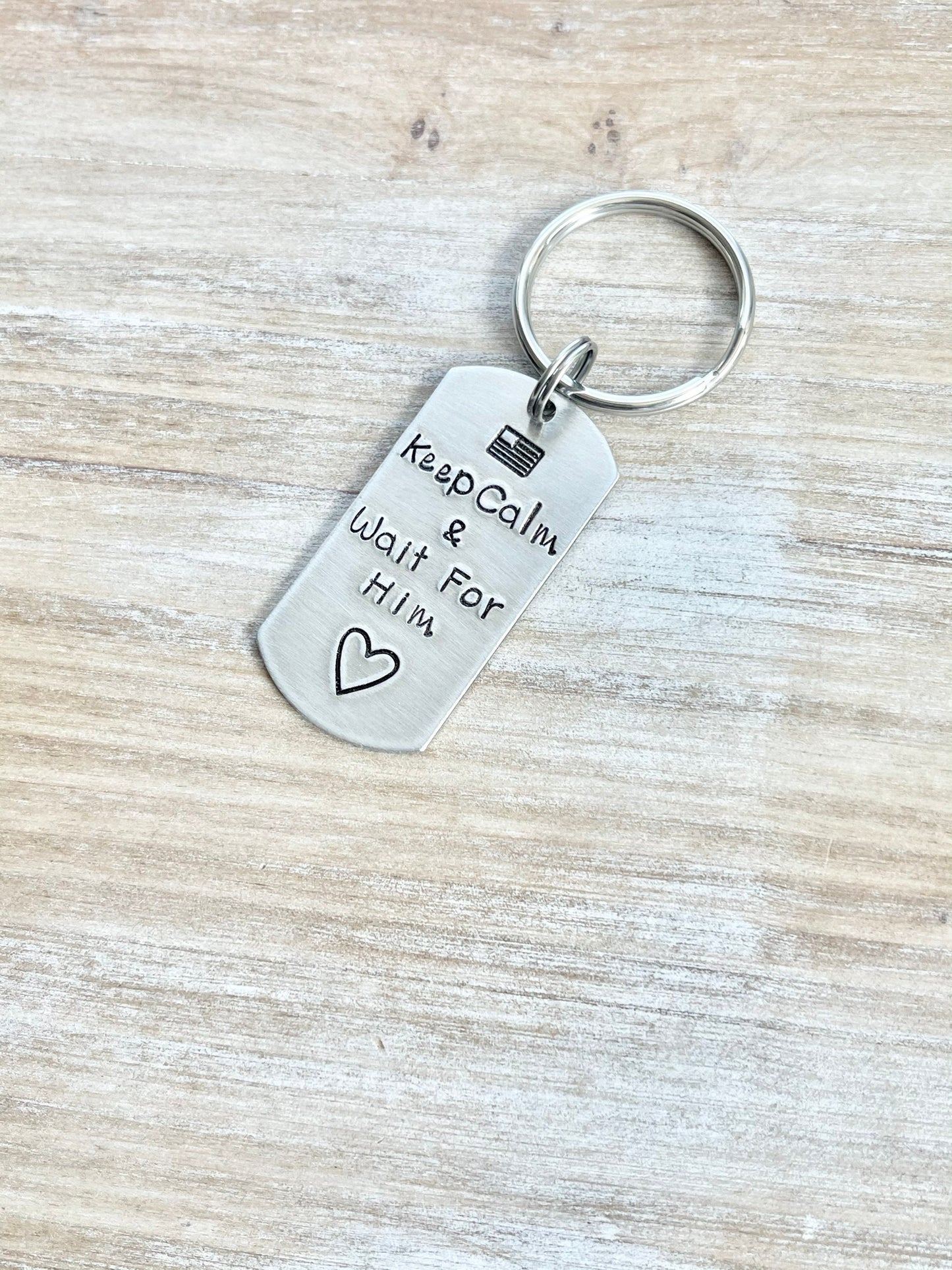 Military Dogtag Key Chain Long Distance Relationship Keychain Hand Stamped Keychain Deployment Keychain Keep Calm Keychain Military Keychain