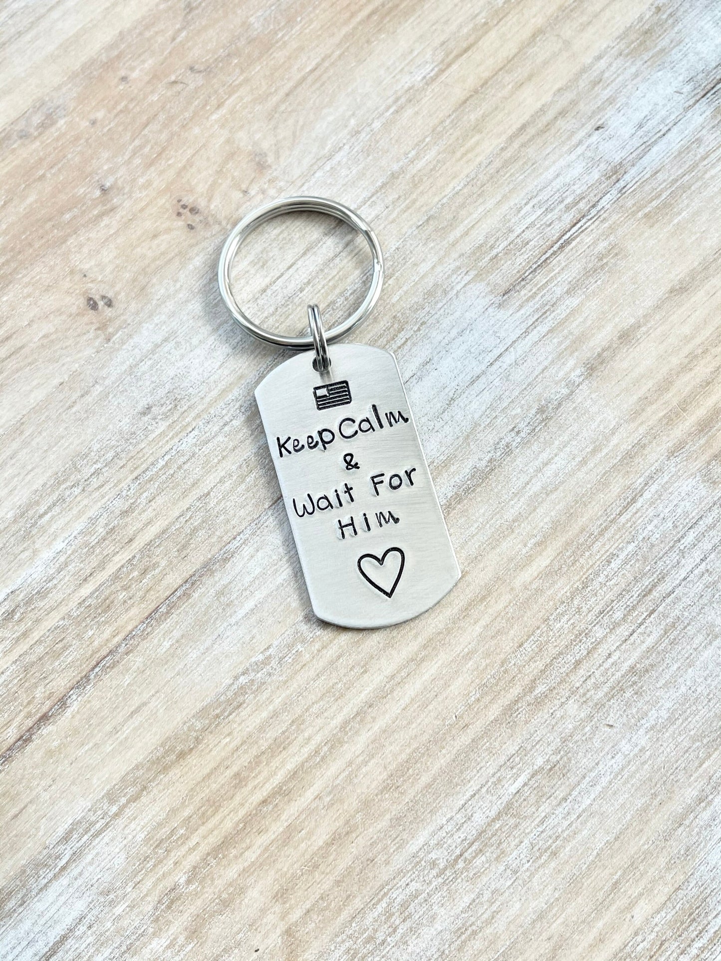 Military Dogtag Key Chain Long Distance Relationship Keychain Hand Stamped Keychain Deployment Keychain Keep Calm Keychain Military Keychain