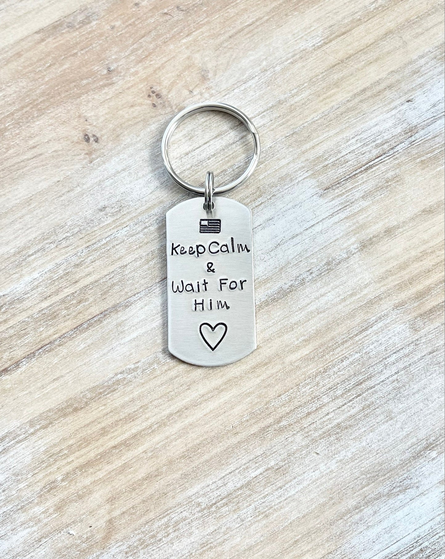 Military Dogtag Key Chain Long Distance Relationship Keychain Hand Stamped Keychain Deployment Keychain Keep Calm Keychain Military Keychain