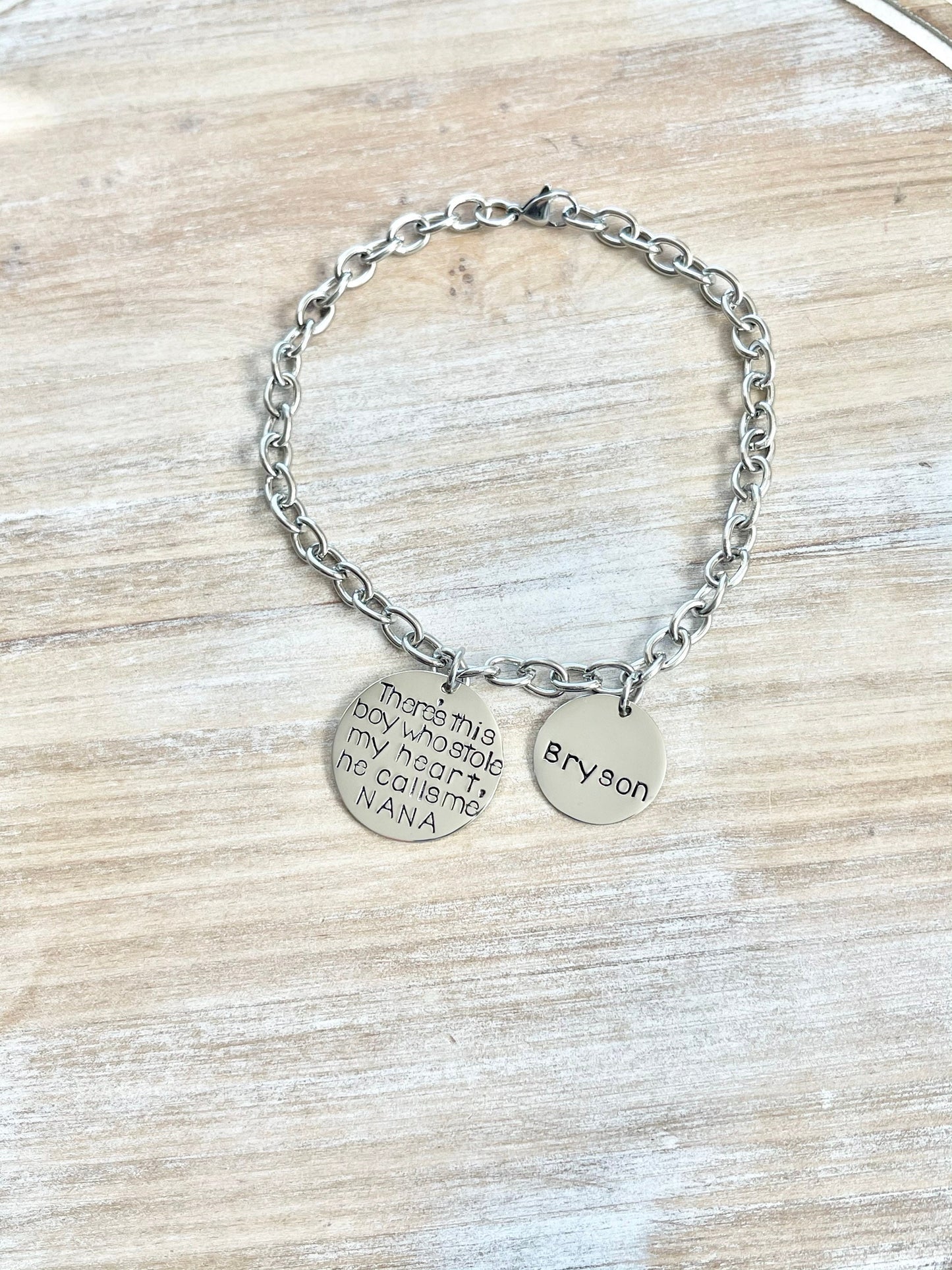 Nana Bracelet Theres this boy who stole my heart Handstamped Bracelet Personalize Jewelry Mothers Day Gift Grandma Jewelry Custom Bracelet