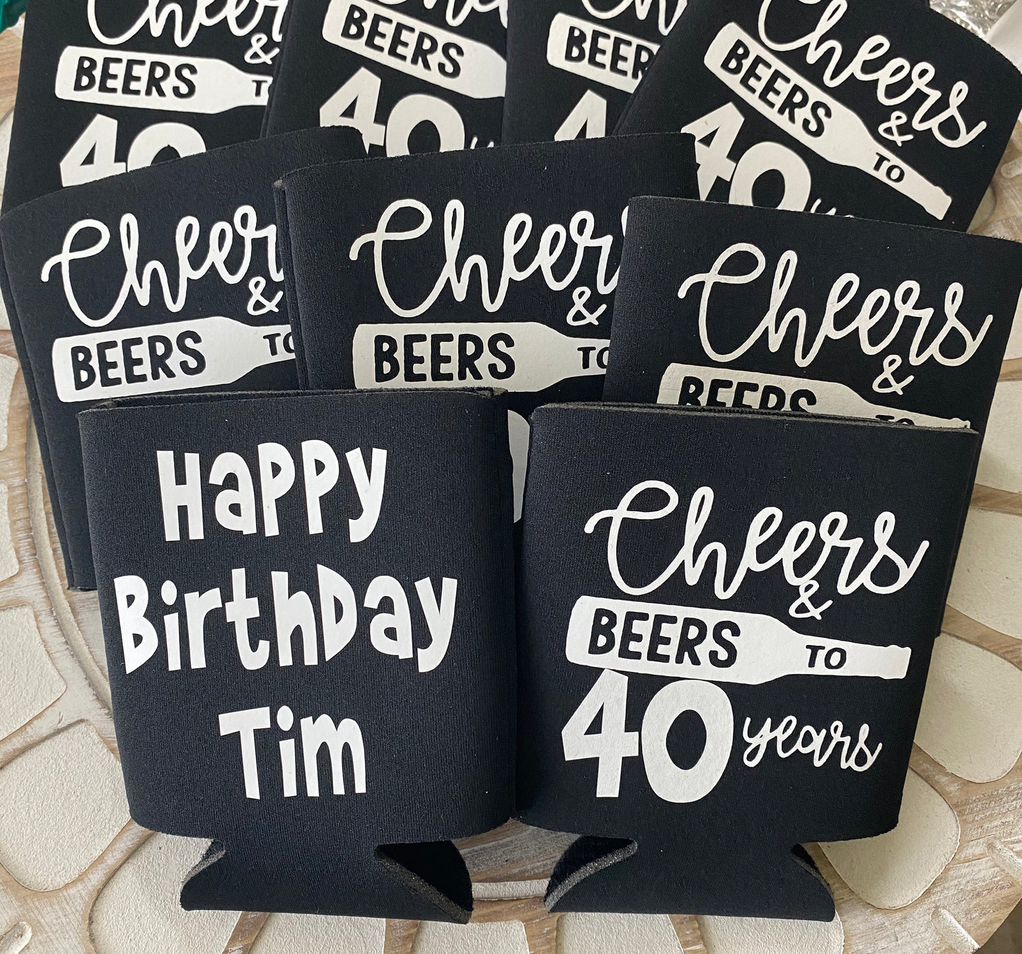 Cheers to 40 Years Personalized Can Coolers: 40th Birthday Party Favors