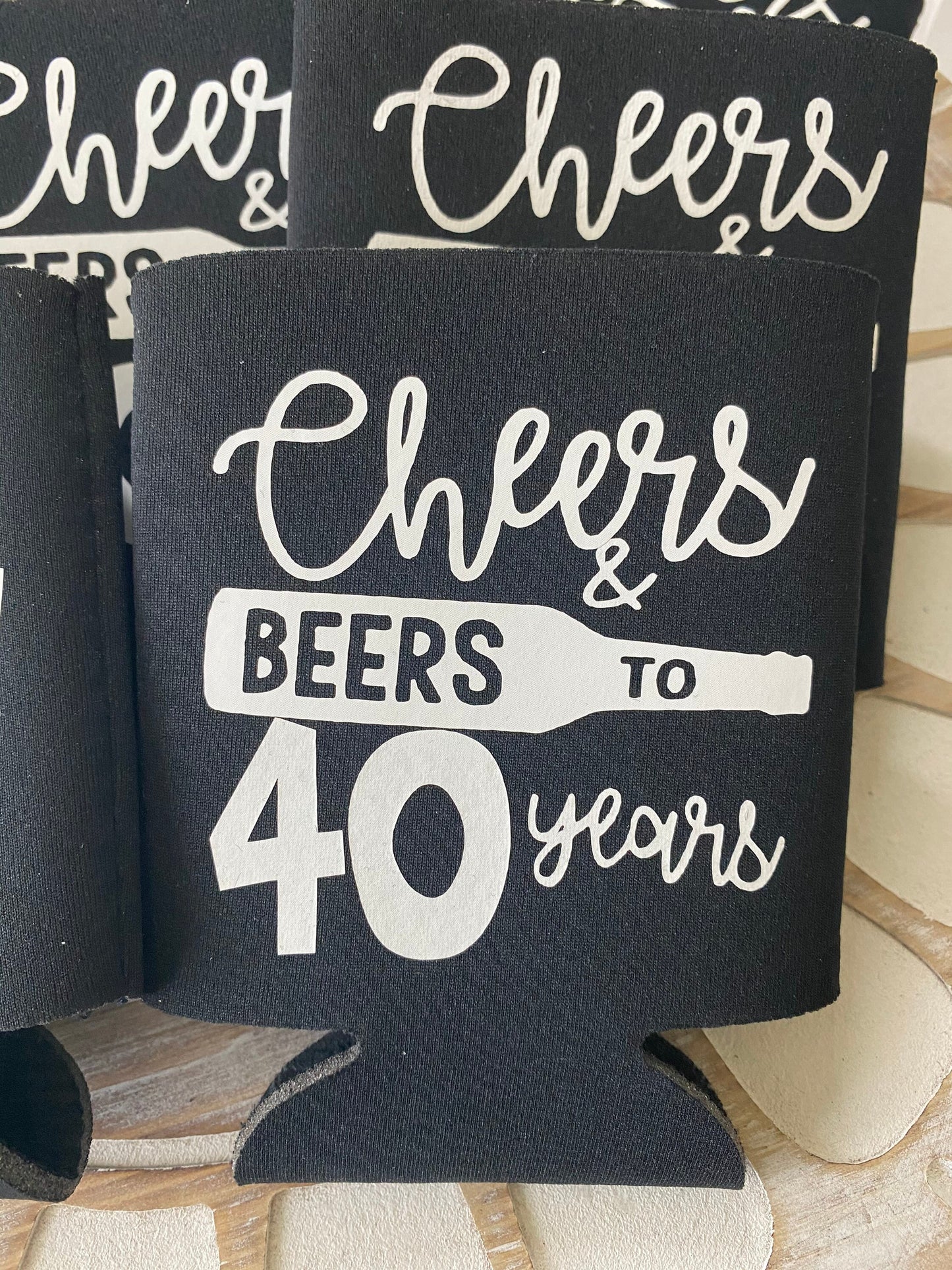 Cheers to 40 Years Personalized Can Coolers: 40th Birthday Party Favors