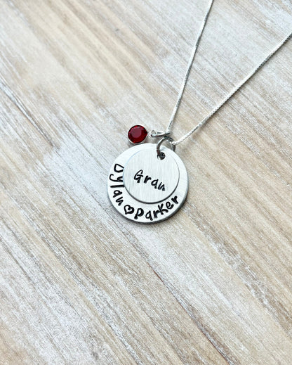 Gram Necklace Grandchild Necklace Personalized Necklace Personalized Jewelry Handstamped Necklace Birthstone Necklace