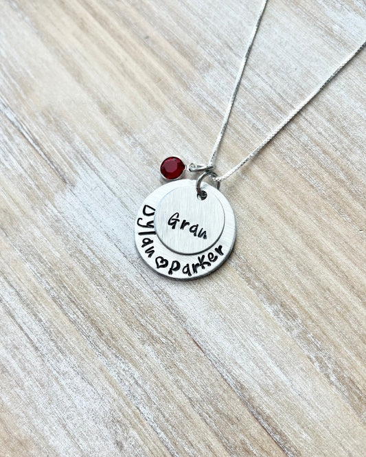 Gram Necklace Grandchild Necklace Personalized Necklace Personalized Jewelry Handstamped Necklace Birthstone Necklace