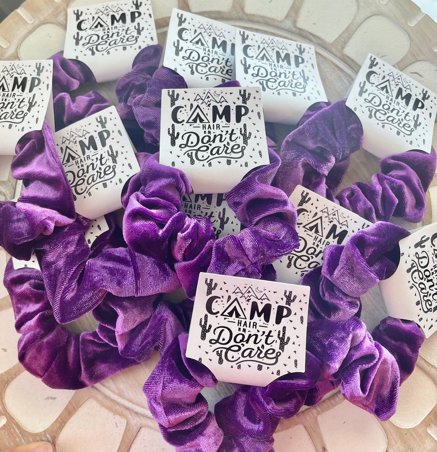 Camp Hair Don't Care Velvet Scrunchie: Sleepover Party Favor