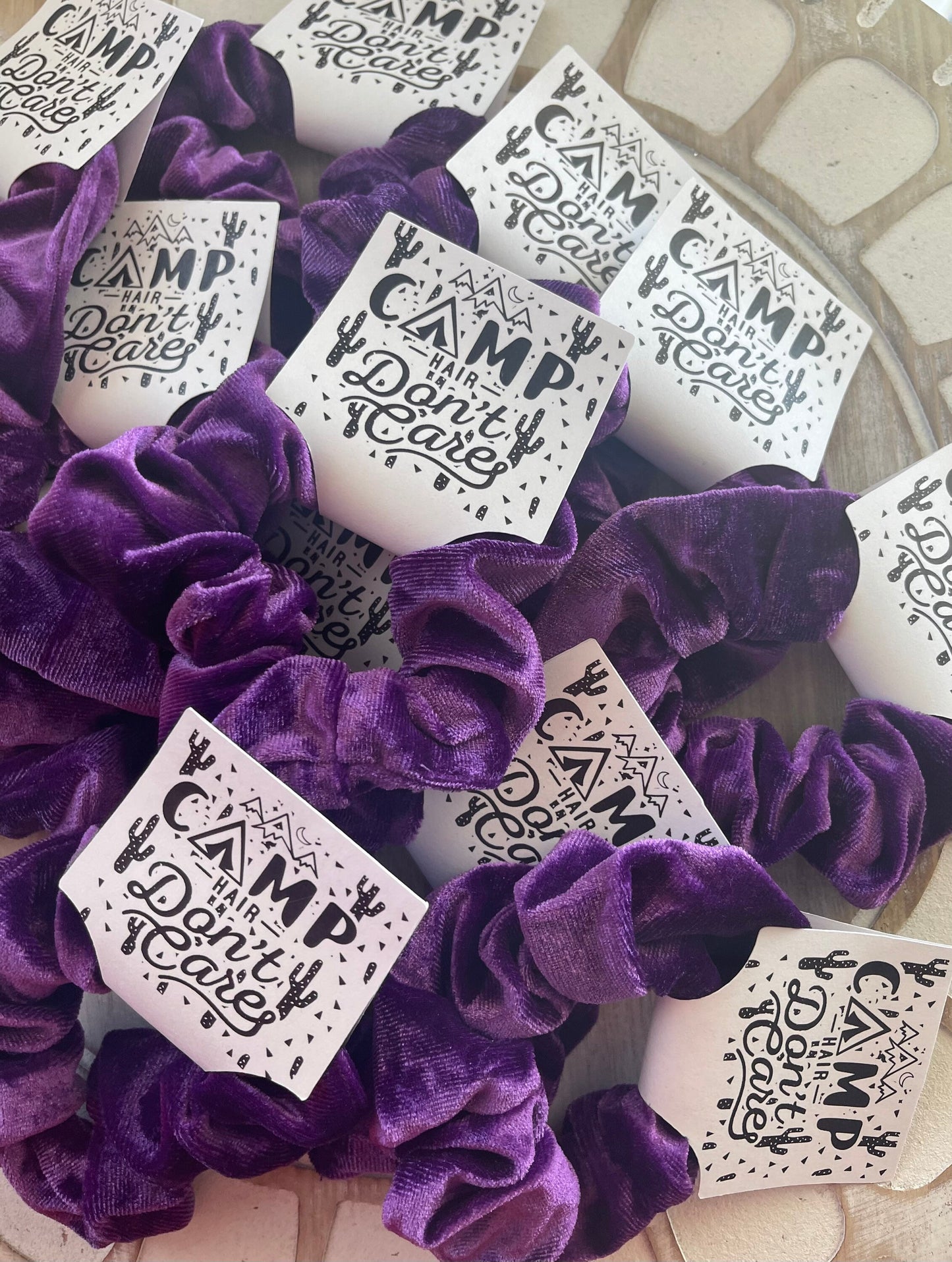 Camp Hair Don't Care Velvet Scrunchie: Sleepover Party Favor