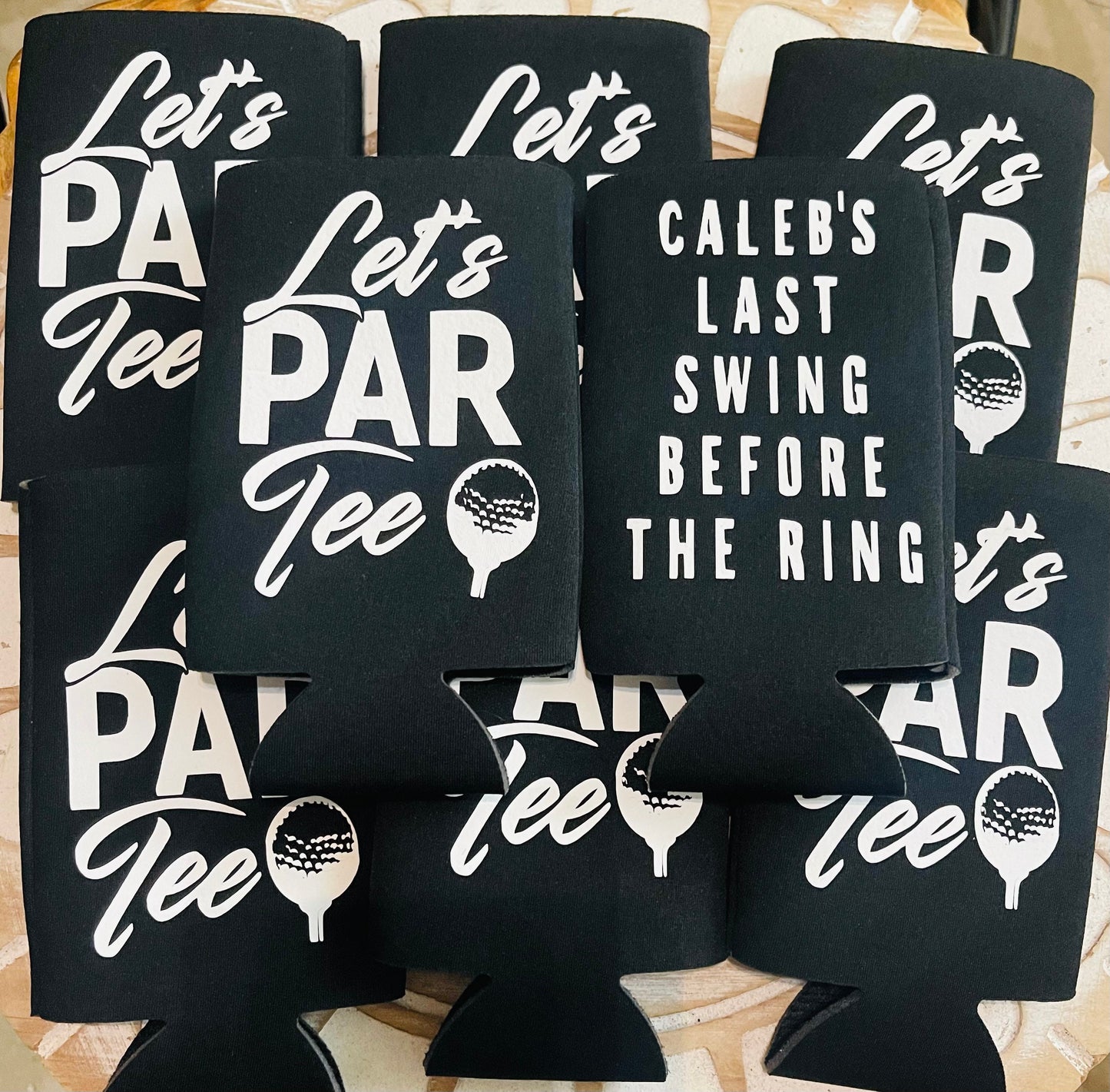 Personalized Slim Can Cooler: Golfing Bachelor Party Favor