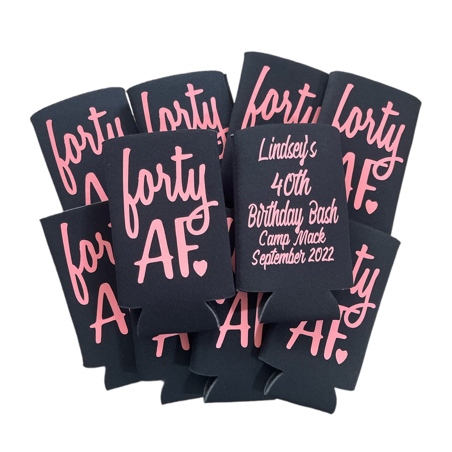 Personalized 40th Birthday Can Coolers: 'Forty AF' Party Favors