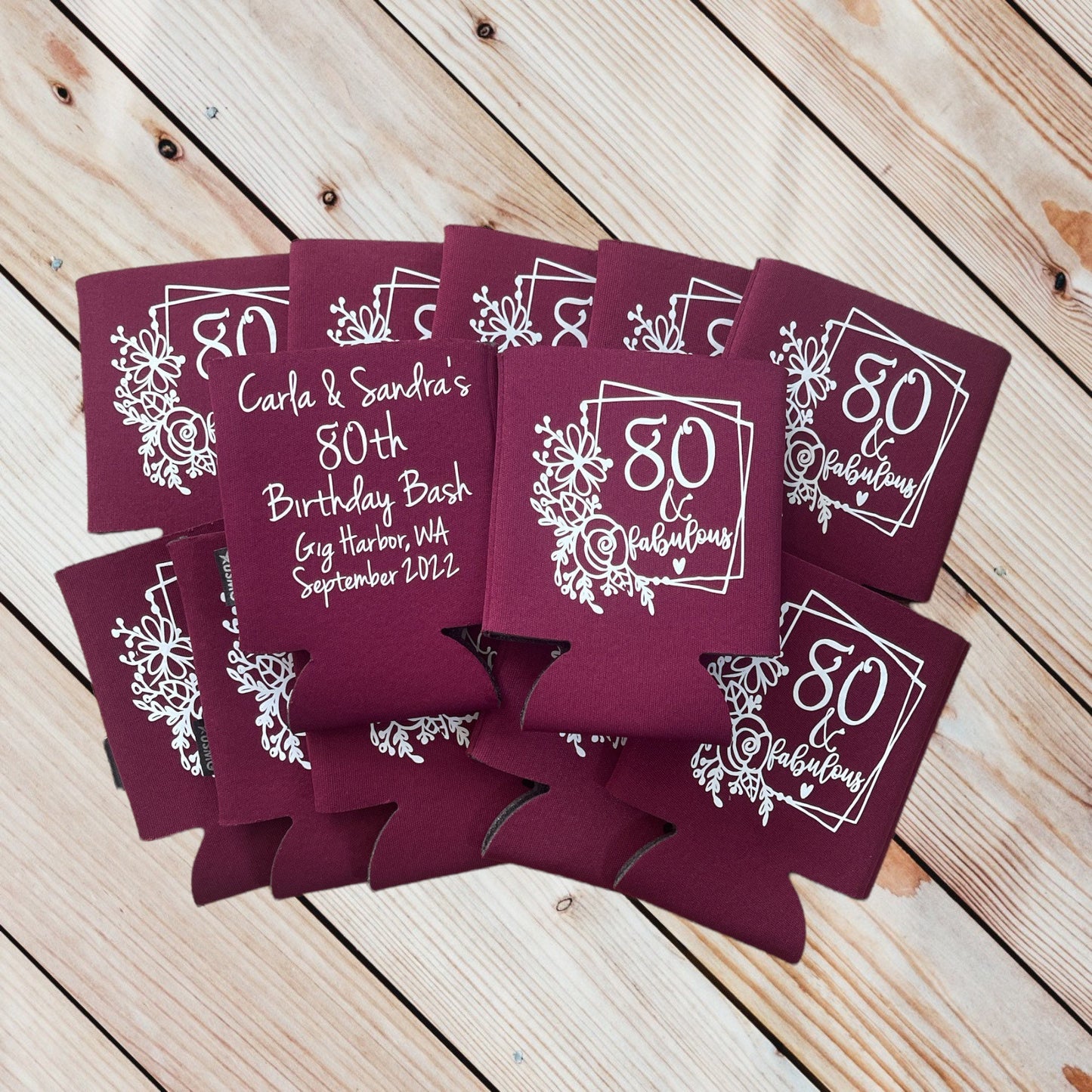 80th Birthday Can Coolers: Personalized Party Favors