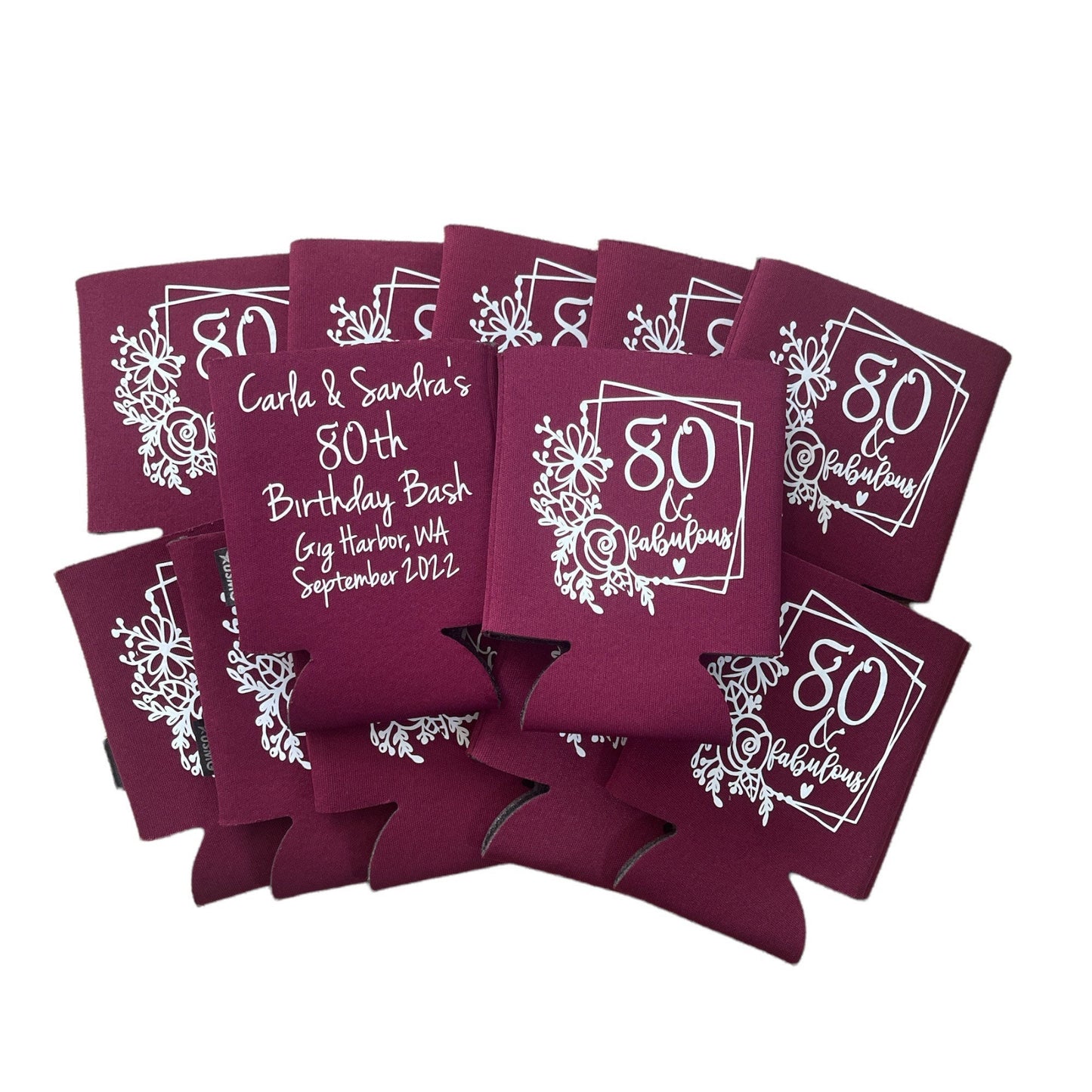 80th Birthday Can Coolers: Personalized Party Favors