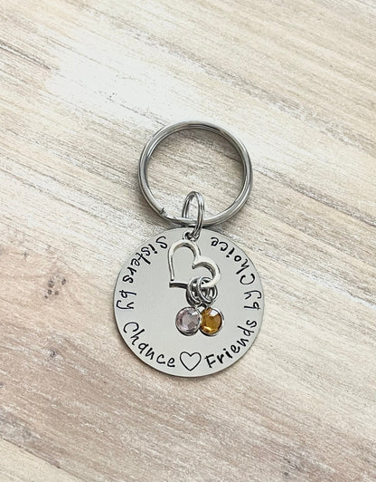 Sisters by Chance Friends By Choice Keychain Handstamped Keychain Sisters By Chance Sister Gift Gift for Sister Personalized Keychain