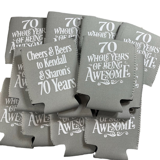70th Birthday Can Coolers: Personalized Party Favors