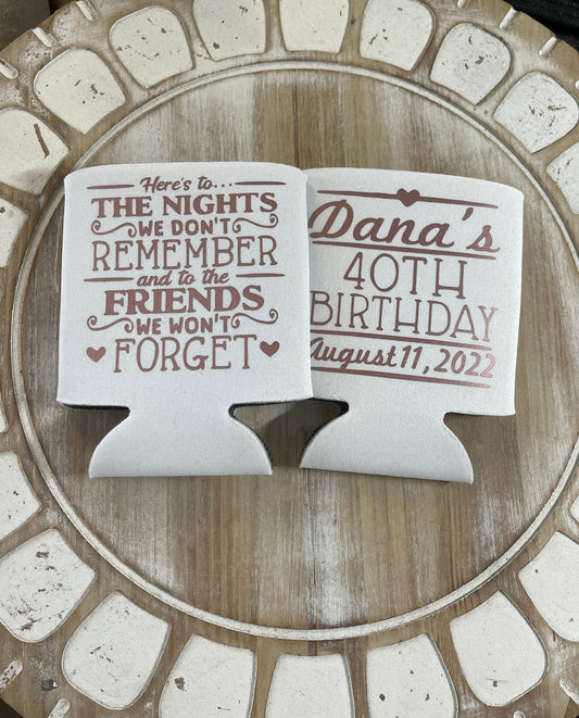 Personalized 40th Birthday Can Coolers: Friends & Nights Design