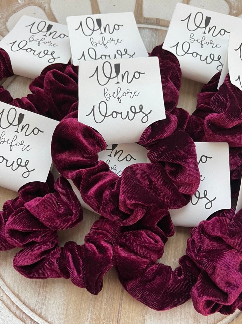 Vino Before Vows Velvet Scrunchie Favors: Wine Bachelorette Party