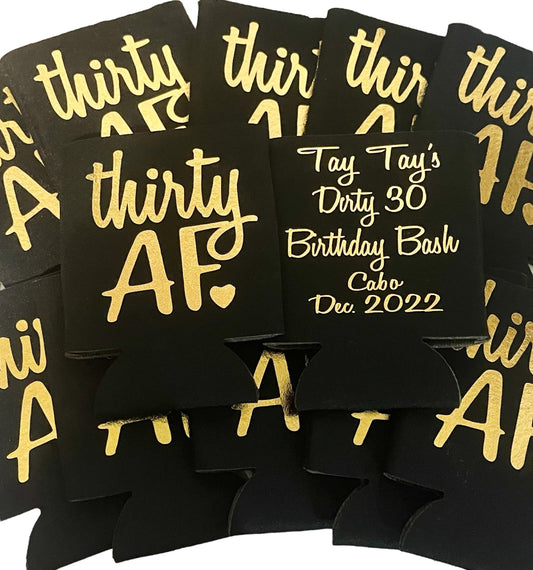 Dirty Thirty Birthday Can Coolers: Custom 30th Party Favors