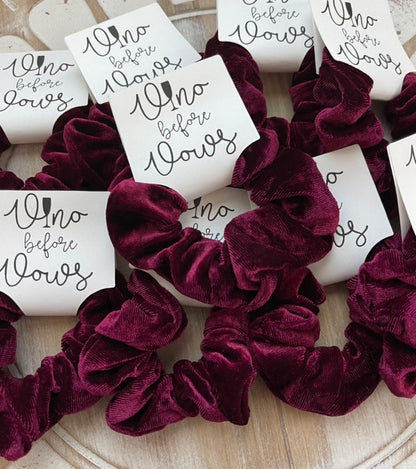 Vino Before Vows Velvet Scrunchie Favors: Wine Bachelorette Party