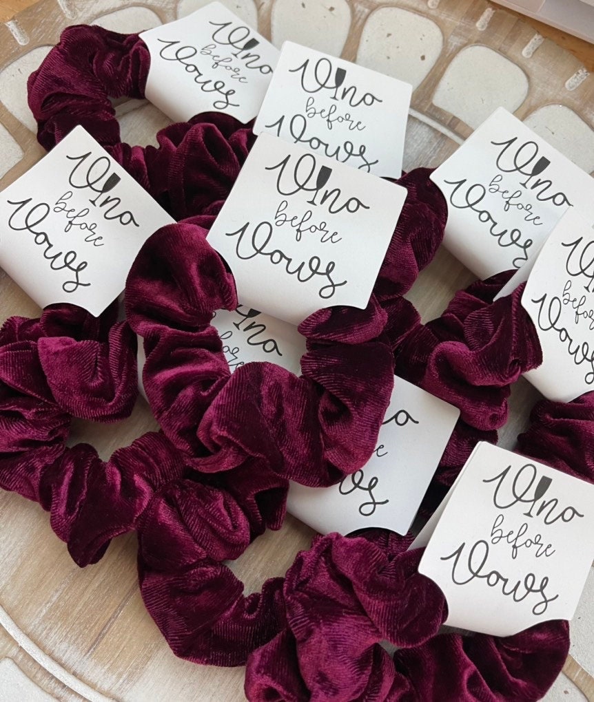 Vino Before Vows Velvet Scrunchie Favors: Wine Bachelorette Party