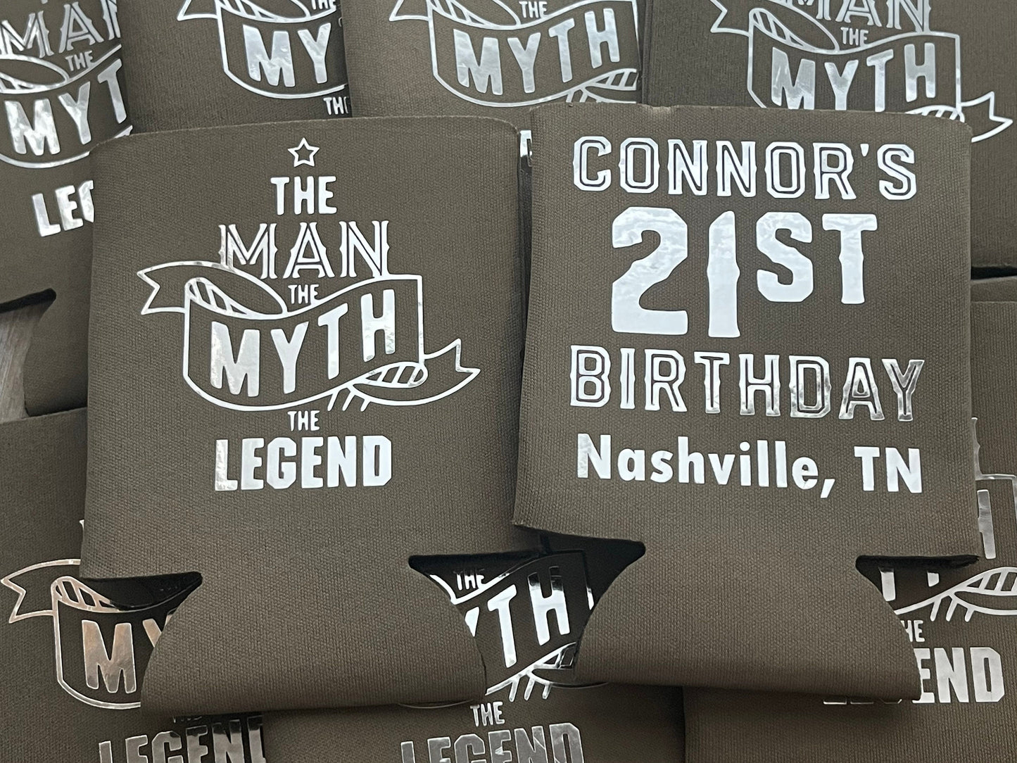 50th Birthday Can Coolers: The Man, The Myth, The Legend Favors
