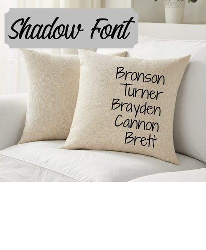 Personalized Grandkids Throw Pillow Cover: Custom Family Name Linen Pillow (18x18)