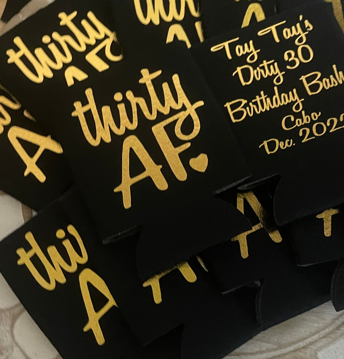 Dirty Thirty Birthday Can Coolers: Custom 30th Party Favors