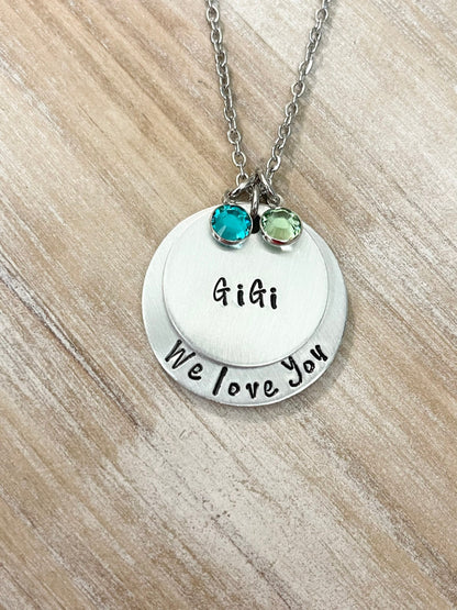 Gigi Necklace Personalized with Birthmonths Birthstones Gift for Mom Gift for Grandma Handmade Jewelry Grandma Necklace Gigi Jewelry