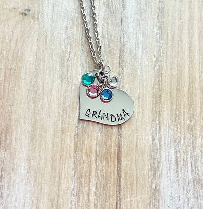 Grandma Necklace Grandchild Necklace Personalized Necklace Personalized Jewelry Handstamped Necklace Birthstone Necklace Mothers Day Gift