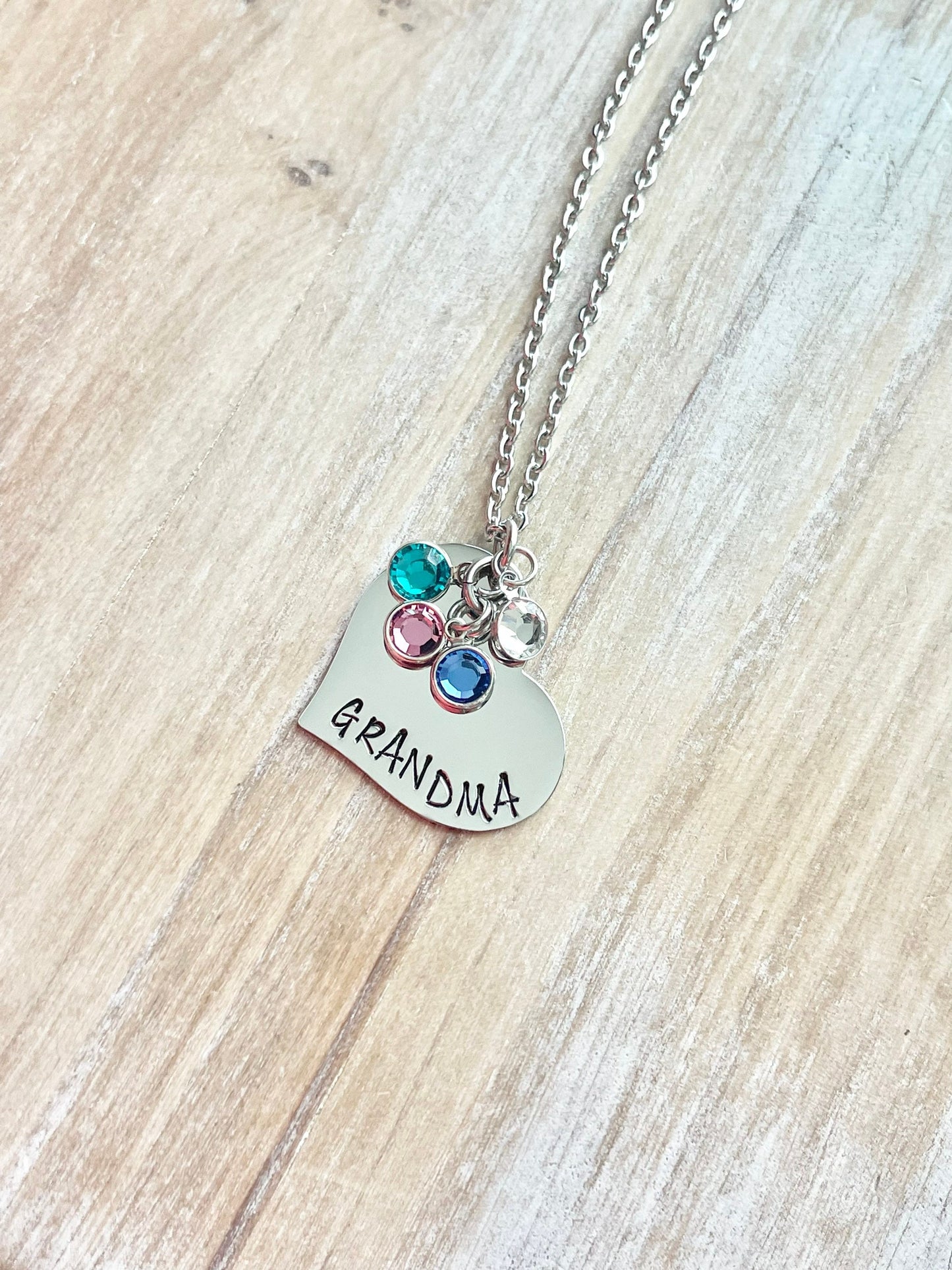 Grandma Necklace Grandchild Necklace Personalized Necklace Personalized Jewelry Handstamped Necklace Birthstone Necklace Mothers Day Gift