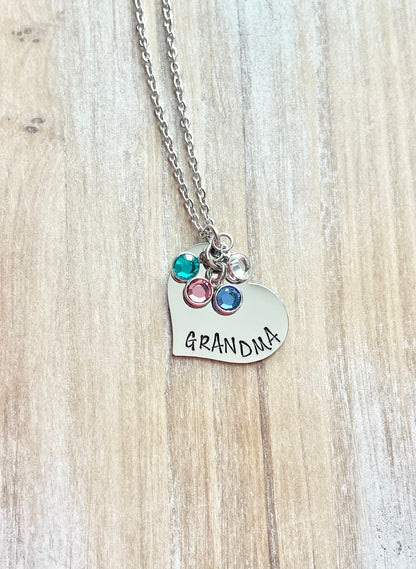Grandma Necklace Grandchild Necklace Personalized Necklace Personalized Jewelry Handstamped Necklace Birthstone Necklace Mothers Day Gift