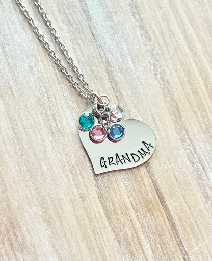 Grandma Necklace Grandchild Necklace Personalized Necklace Personalized Jewelry Handstamped Necklace Birthstone Necklace Mothers Day Gift