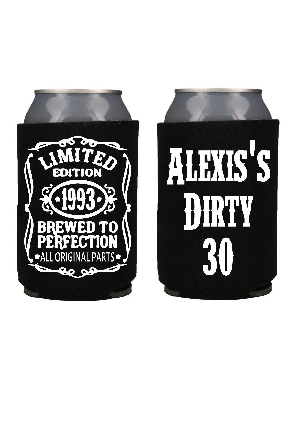 Personalized 30th Birthday Can Cooler: Whiskey Label Bachelor Party Favor