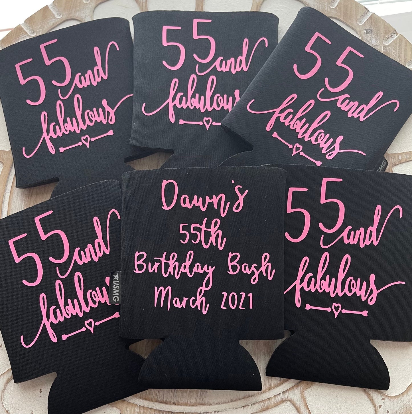 55th Birthday Can Coolers: Cheers to 55 Years, Personalized Party Favors