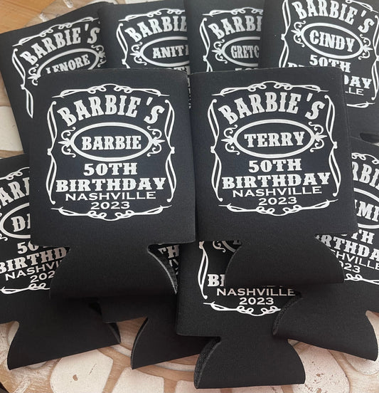 Personalized 50th Birthday Can Cooler: Whiskey Label Party Favor