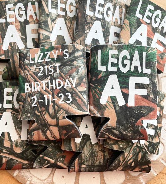 Legal AF 21st Birthday Can Cooler: Custom Party Favor
