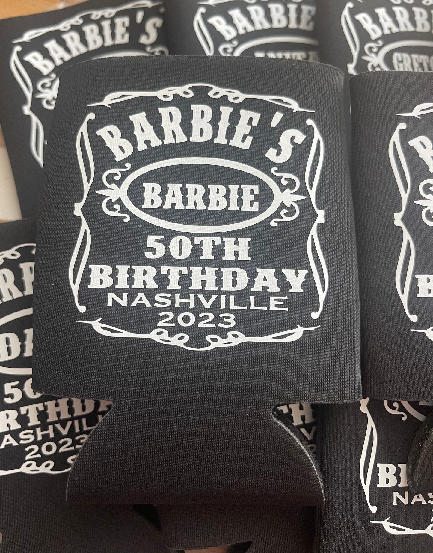 Personalized 50th Birthday Can Cooler: Whiskey Label Party Favor