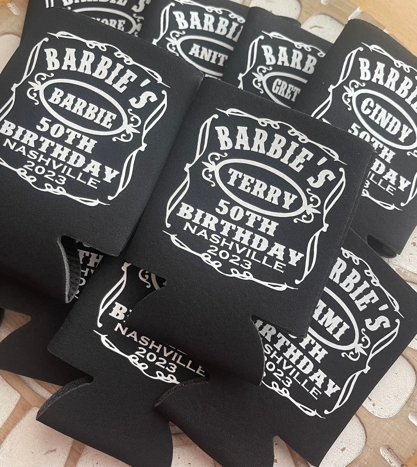 Personalized 50th Birthday Can Cooler: Whiskey Label Party Favor