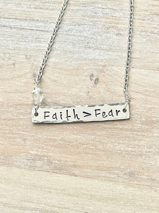 Mantra Jewelry,Faith Over Fear Necklace, Bar Necklace,Faith>Fear Jewelry, Engraved Necklace, Christian Jewelry, Engraved Bar, Quote Necklace