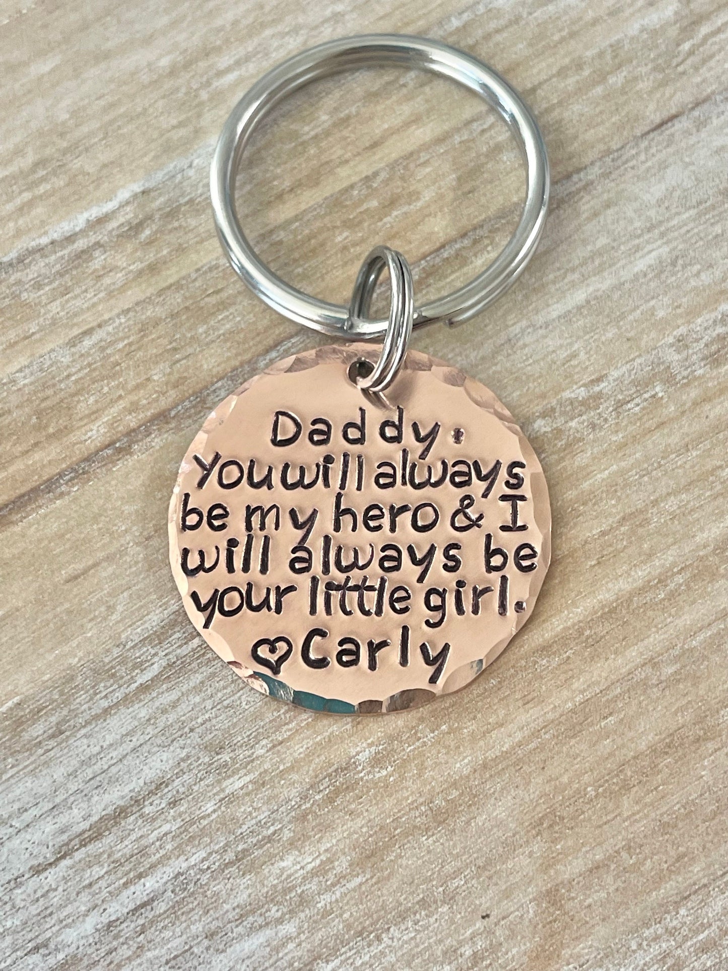 Dad Keychain Daddy Keychain Handstamped Keychain Personalized Keychain Copper Keychain Dad Quote Keychain
