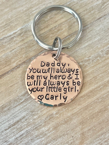 Dad Keychain Daddy Keychain Handstamped Keychain Personalized Keychain Copper Keychain Dad Quote Keychain