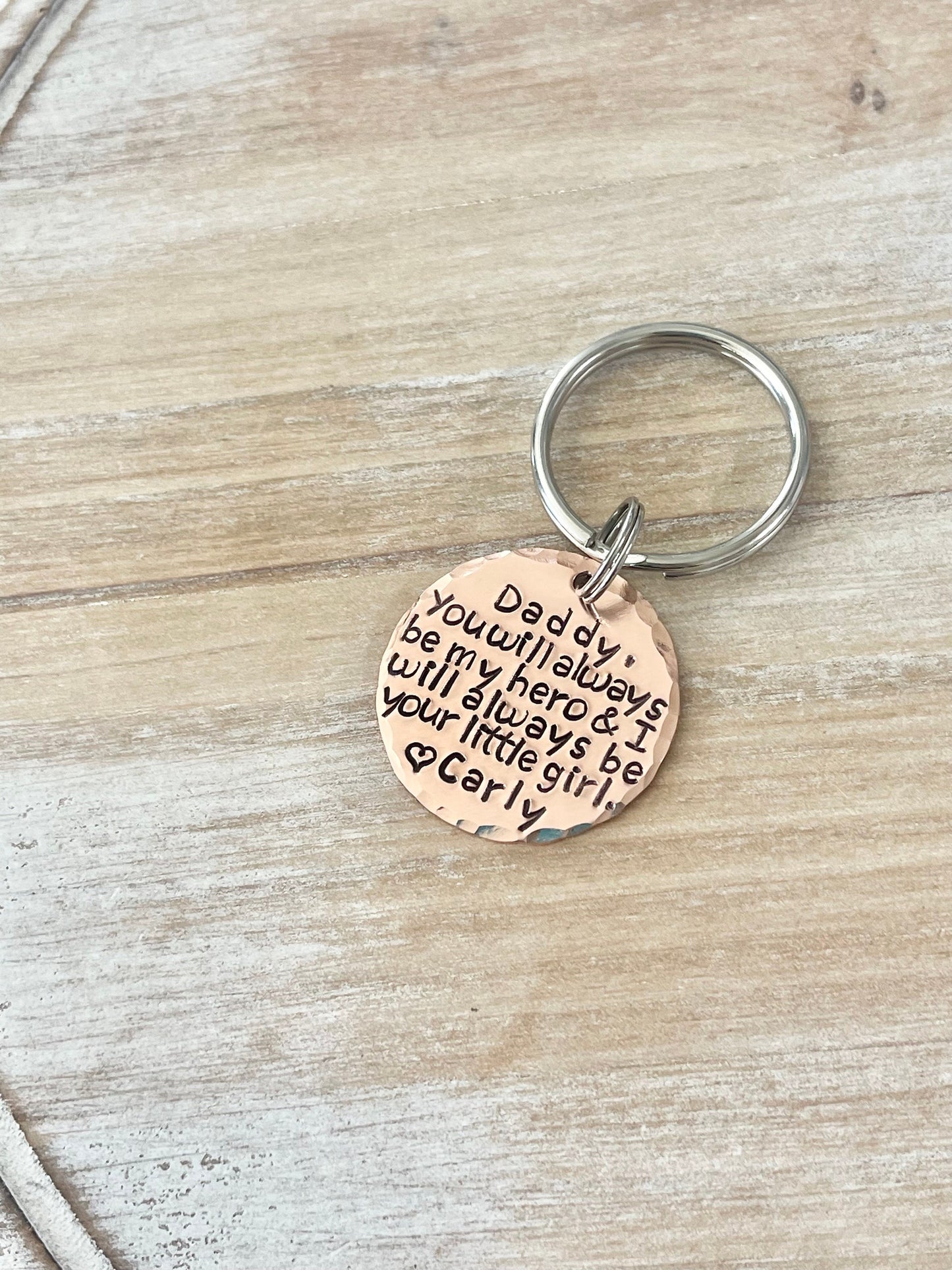 Dad Keychain Daddy Keychain Handstamped Keychain Personalized Keychain Copper Keychain Dad Quote Keychain