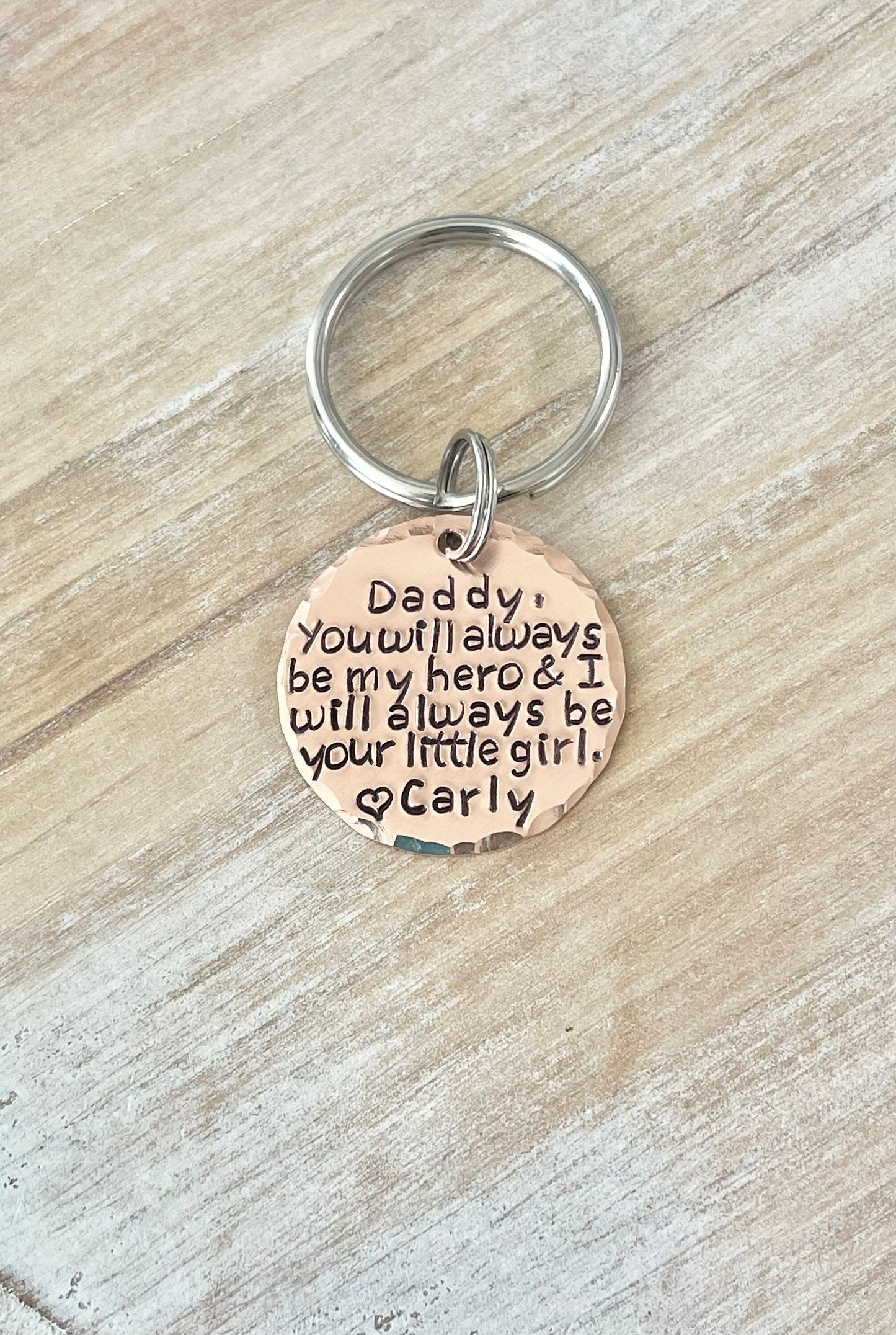 Dad Keychain Daddy Keychain Handstamped Keychain Personalized Keychain Copper Keychain Dad Quote Keychain