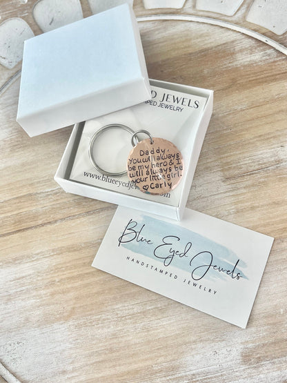 Dad Keychain Daddy Keychain Handstamped Keychain Personalized Keychain Copper Keychain Dad Quote Keychain
