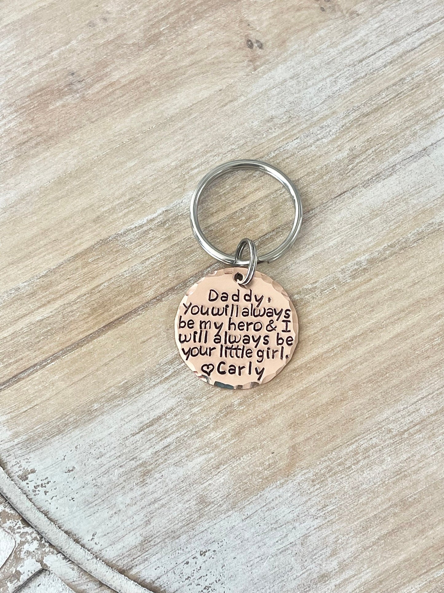 Dad Keychain Daddy Keychain Handstamped Keychain Personalized Keychain Copper Keychain Dad Quote Keychain